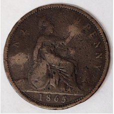 GREAT BRITAIN UK 1865 . ONE 1 PENNY . VARIETY . PITTED